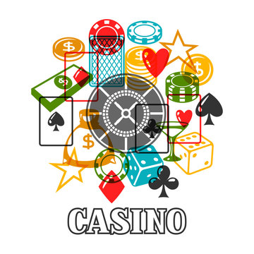 Casino gambling background design with game objects