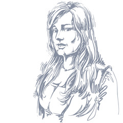 Hand-drawn vector illustration of beautiful romantic woman. Mono