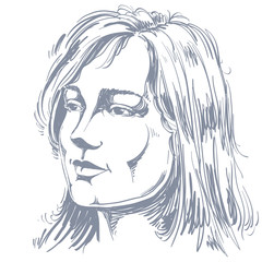 Portrait of delicate good-looking dreamy still woman, black and