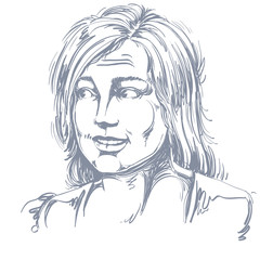 Monochrome vector hand-drawn image, blameworthy young woman. Bla