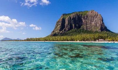 Foto op Plexiglas Le Morne, Mauritius Le Morne Brabant in Mauritius mit Meer Panorama