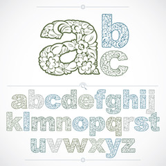 Set of beautiful lowercase letters decorated with herbal ornamen
