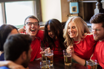 football fans or friends with beer at sport bar
