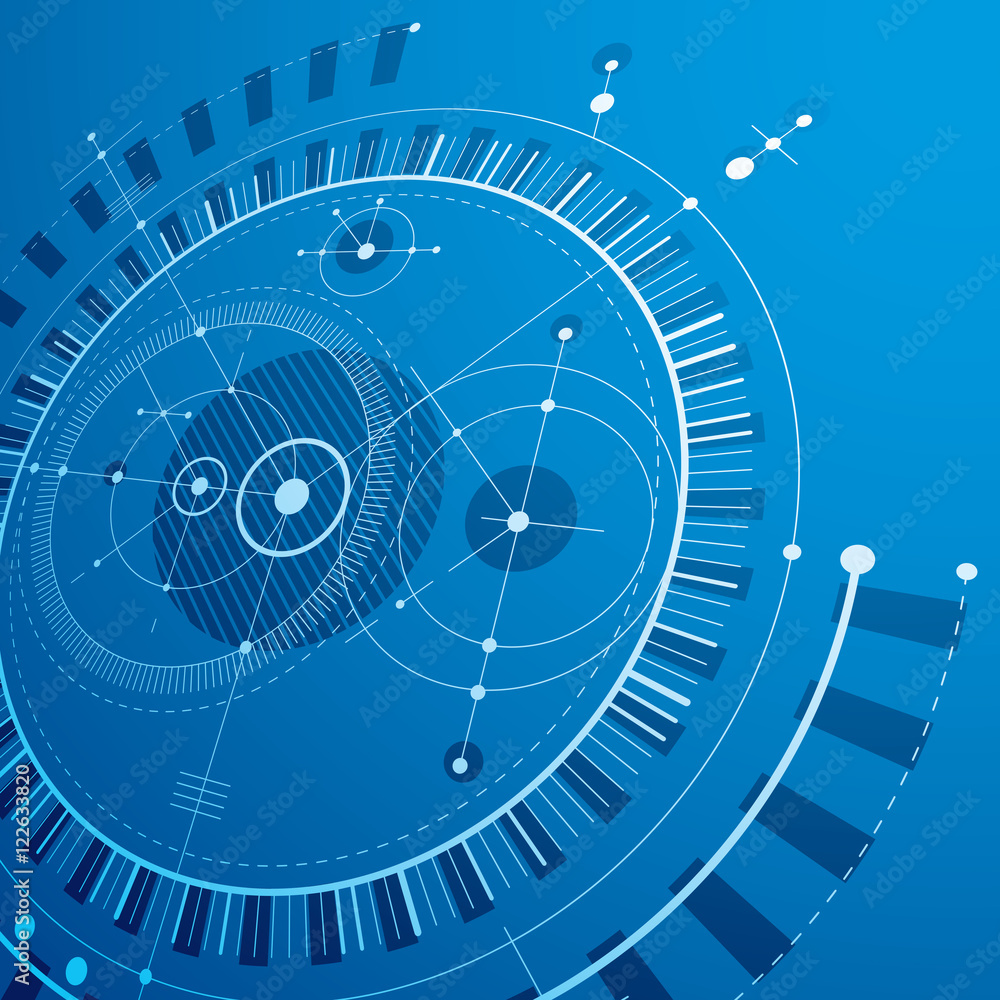 Poster technical plan, blue abstract engineering draft for use in graph