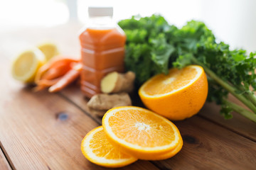 orange with carrot juice, fruits and vegetables