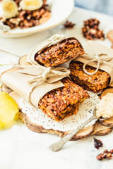 homemade granola bars with pumpkin, banana and peanut butter