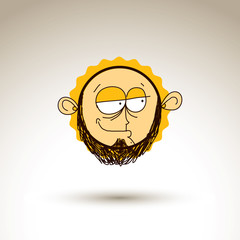 Vector artistic colorful drawing of skeptic person face, communi