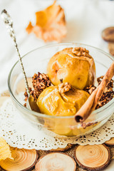 baked apples with cinnamon and walnuts, autumn dessert