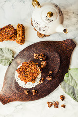 Pumpkin granola bars with peanut butter and seeds,top view