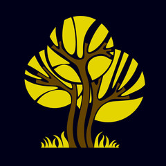 Art fairy illustration of tree, stylized eco symbol. Insight vec