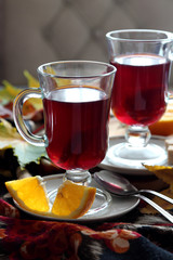 Two glasses with mulled wine..