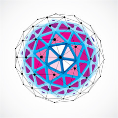 Vector dimensional wireframe low poly object, purple spherical s