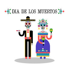 Day of the Dead (Dia de los Muertos). Mexican holiday. Vector Illustration of couple of skeletons