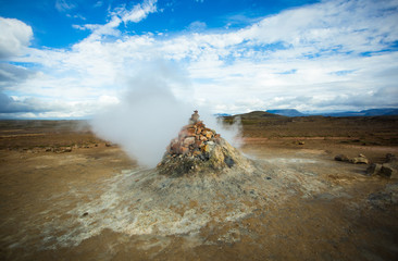 Mudpots in the geothermal area Hverir, Iceland.