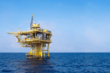 Offshore production platform in the sea for oil and gas production.