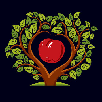 Vector illustration of tree with branches in the shape of heart