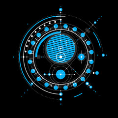 Technical drawing made using dashed lines and geometric circles.