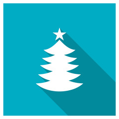 Christmas tree icon, image jpg, vector eps, flat web, material icon, icon with long shadow on blue background