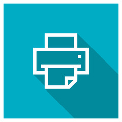 Printer icon, image jpg, vector eps, flat web, material icon, icon with long shadow on blue background