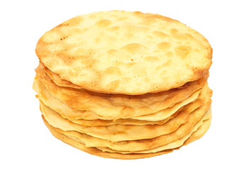 Baked korzh layers for a cake Napoleon on white background.