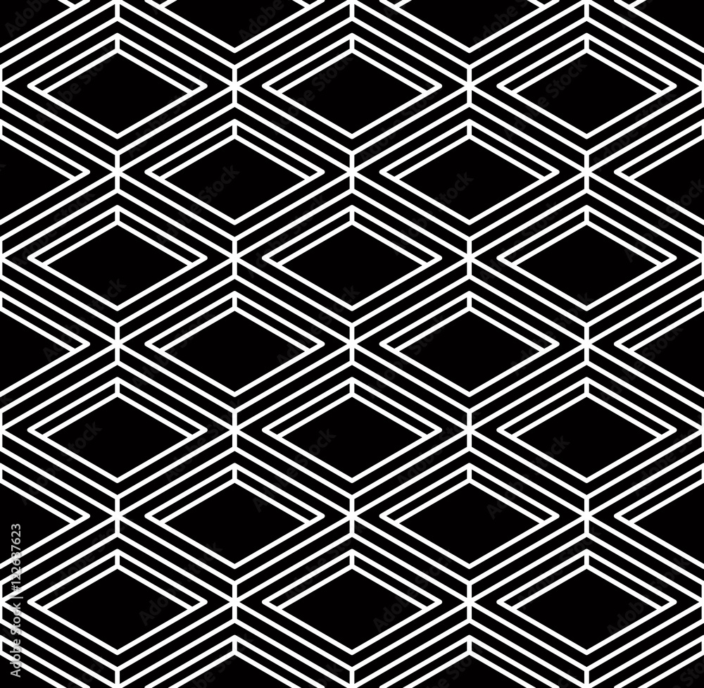 Poster monochrome illusory abstract geometric seamless pattern with 3d