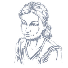 Vector portrait of sad attractive woman, illustration of good-lo