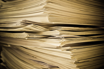 Stack of old papers close-up