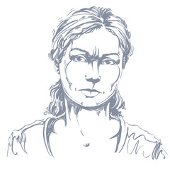 Graphic vector hand-drawn illustration of white skin angry lady