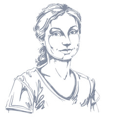 Artistic hand-drawn vector image, black and white portrait of de