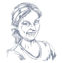 Vector drawing of woman making a funny grimace. Black and white