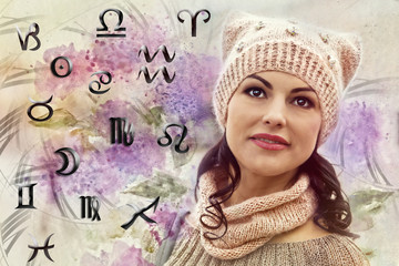 Astrology, twelve zodiac signs, the woman in esoterics
