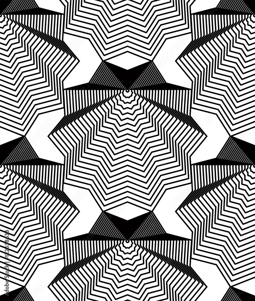 Poster continuous vector pattern with black graphic lines, decorative a