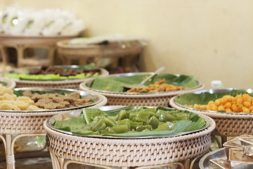 Layer Sweet Cake (Kanom Chan), Traditional thailand dessert, selective and soft focus.