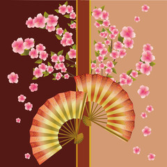 Background with fan and sakura blossom - Japanese cherry tree