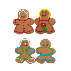 Two same sex couple gingerbread cookies isolated on white