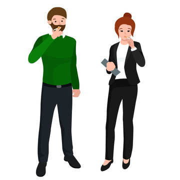 funny cartoon office worker smoking cigarette  character, vector illustration