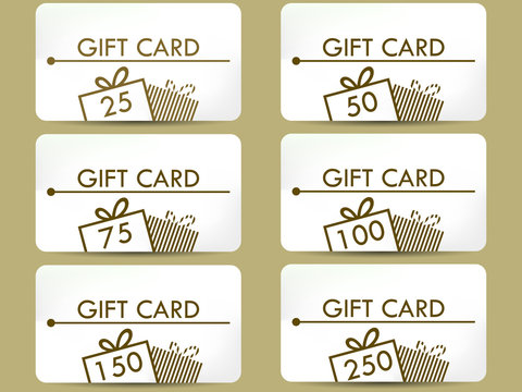Gift card with a gift box. Set of vector illustrations.