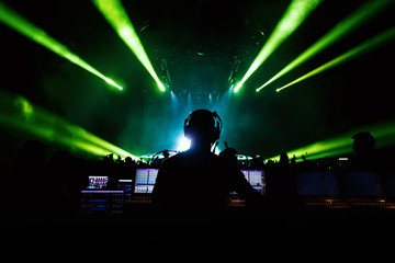 Sound manager on a show concert. Music Mixer operator