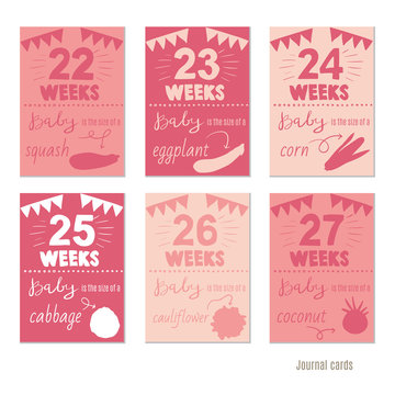 pregnancy 12 weeks Vector design templates for journal cards, scrapbooking cards, greeting cards, gift cards, patterns, blogging. Planner cards. Cute doodle. Printable templates set.