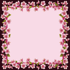 Floral frame with sakura blossom - japanese cherry tree