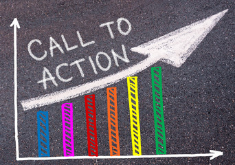 CALL TO ACTION written over colorful graph and rising arrow