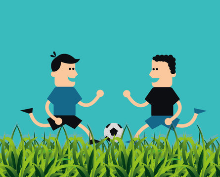 people playing soccer football related icons image vector illustration design 
