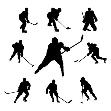 Hockey Man Male Player Silhouette Set Collection