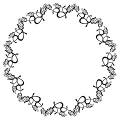 Silhouette flower frame. Simple black and white round frame with abstract flowers.Vector clip art.