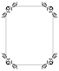 Silhouette flower frame. Simple black and white frame with abstract flowers.Vector clip art.