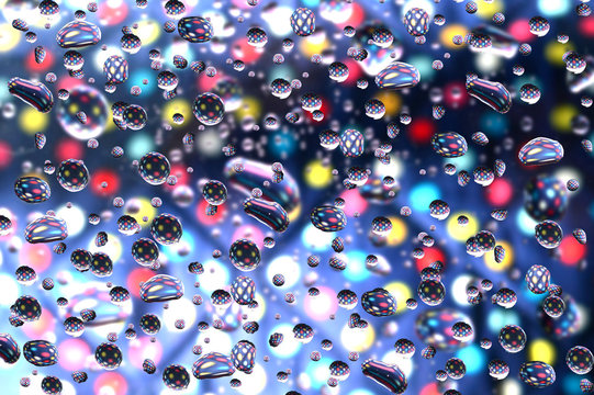 abstract picture with water drops and their colorful reflections