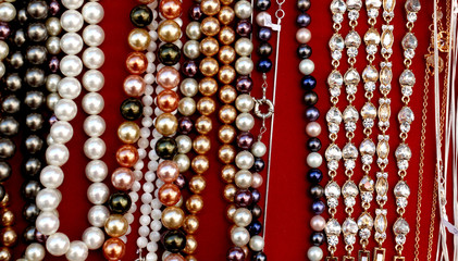 Jewelry necklaces and bracelets for sale at flea market