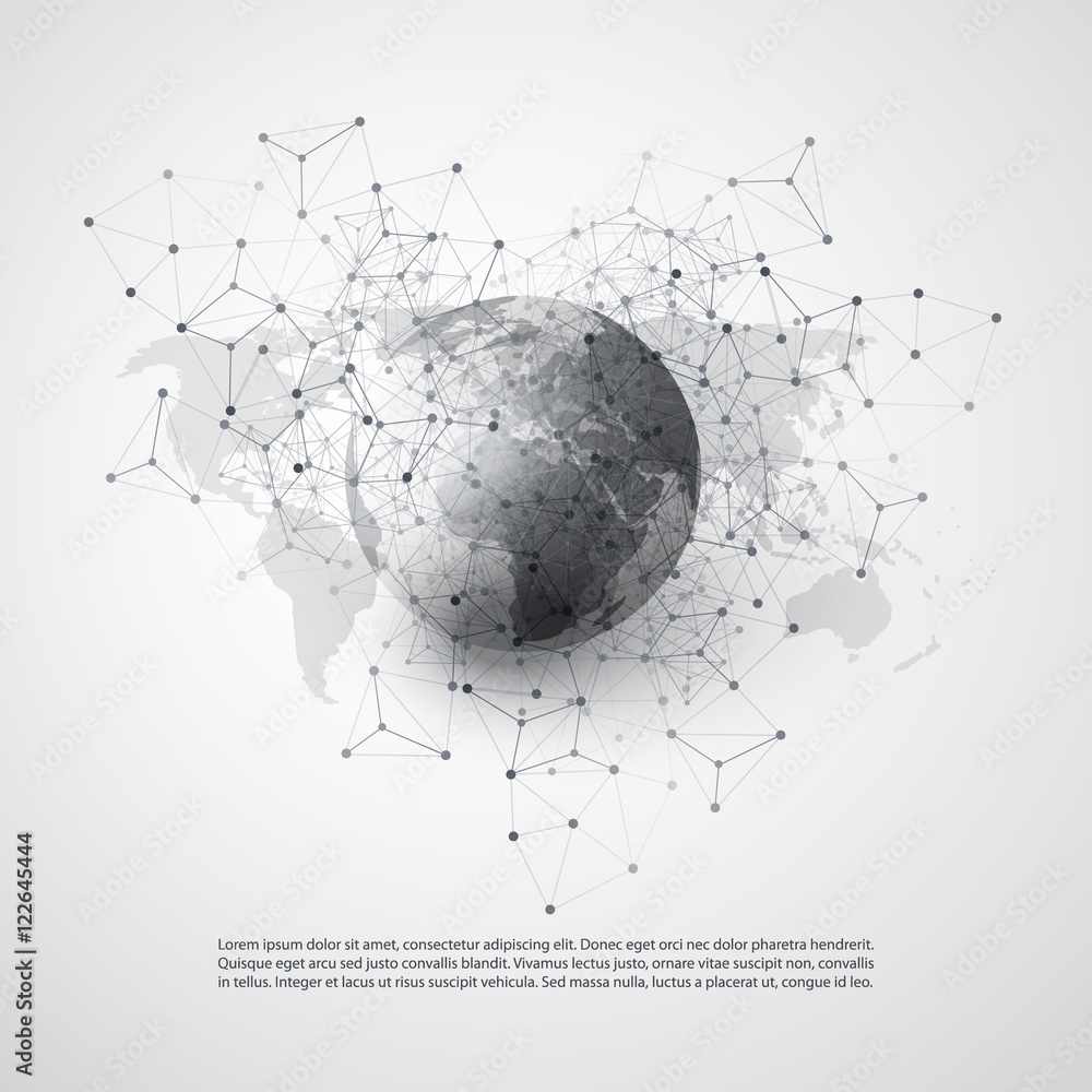 Poster cloud computing and networks with world map - abstract global digital network connections, technolog