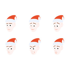 Set of cartoon face Young Santa Claus emotions