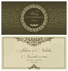 Set of 2 Wedding Invitation card Baroque